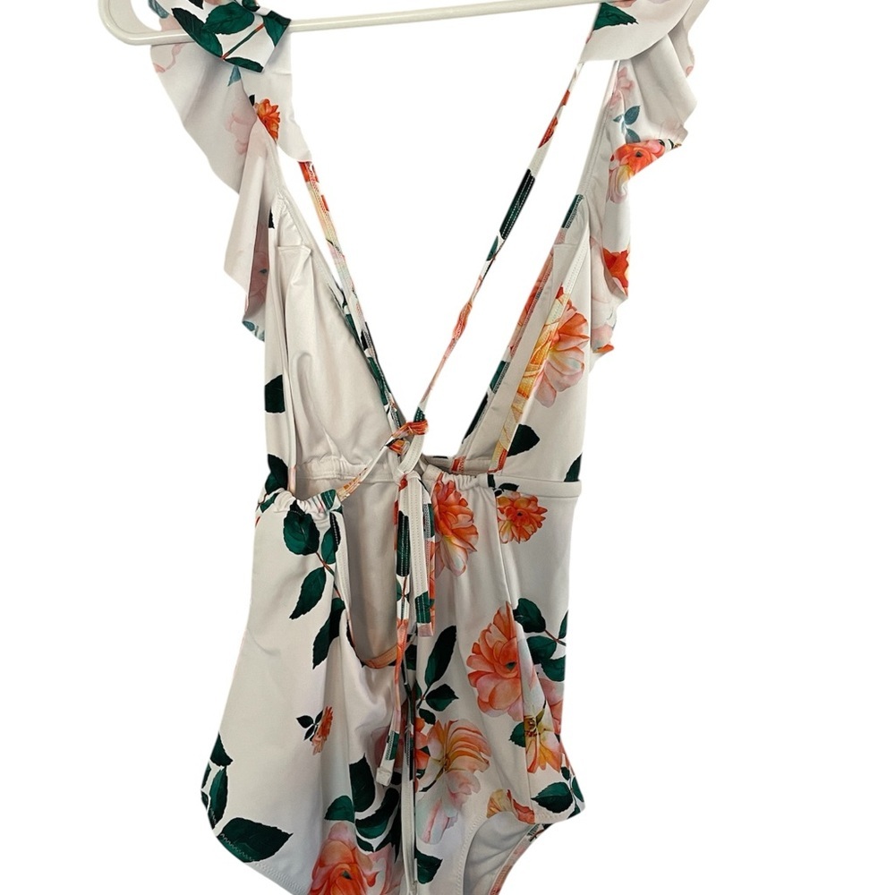 Cupshe Floral Ruffle Strap Tie Back One Piece Swimsuit – Size L - Picture 2 of 3
